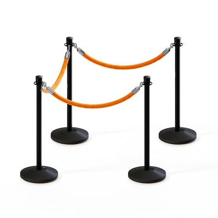 Montour Line Stanchion Post and Rope Kit Black, 4 Crown Top 3 Gold Rope C-Kit-4-BK-CN-3-PVR-GD-PS